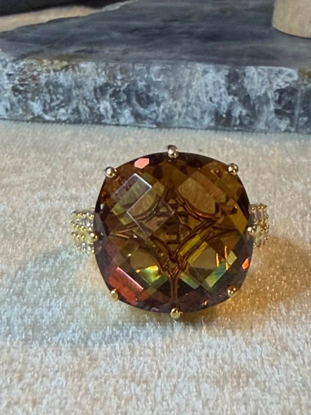 EverTrue Color Change Autumn Alexite, White Zircon Ring in 18K YG Plated